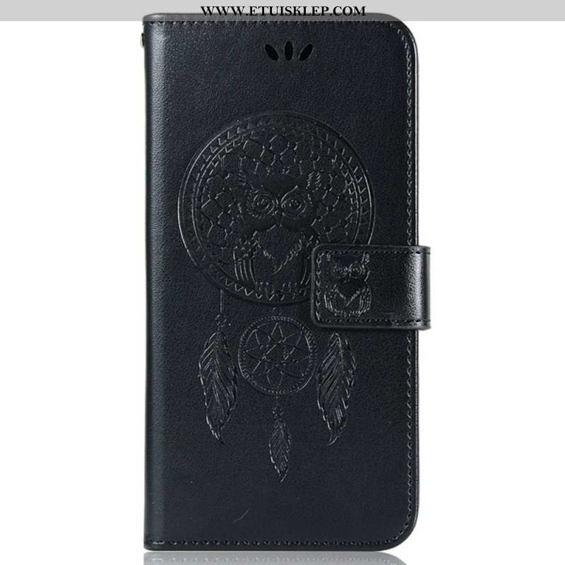 Etui Folio do iPhone 14 Pro Max z Łańcuch Łapacz Snów Sowa Z Paskiem